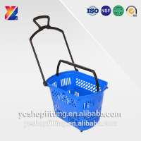 PP plastic rolling basket 45L shopping used basket with wheels